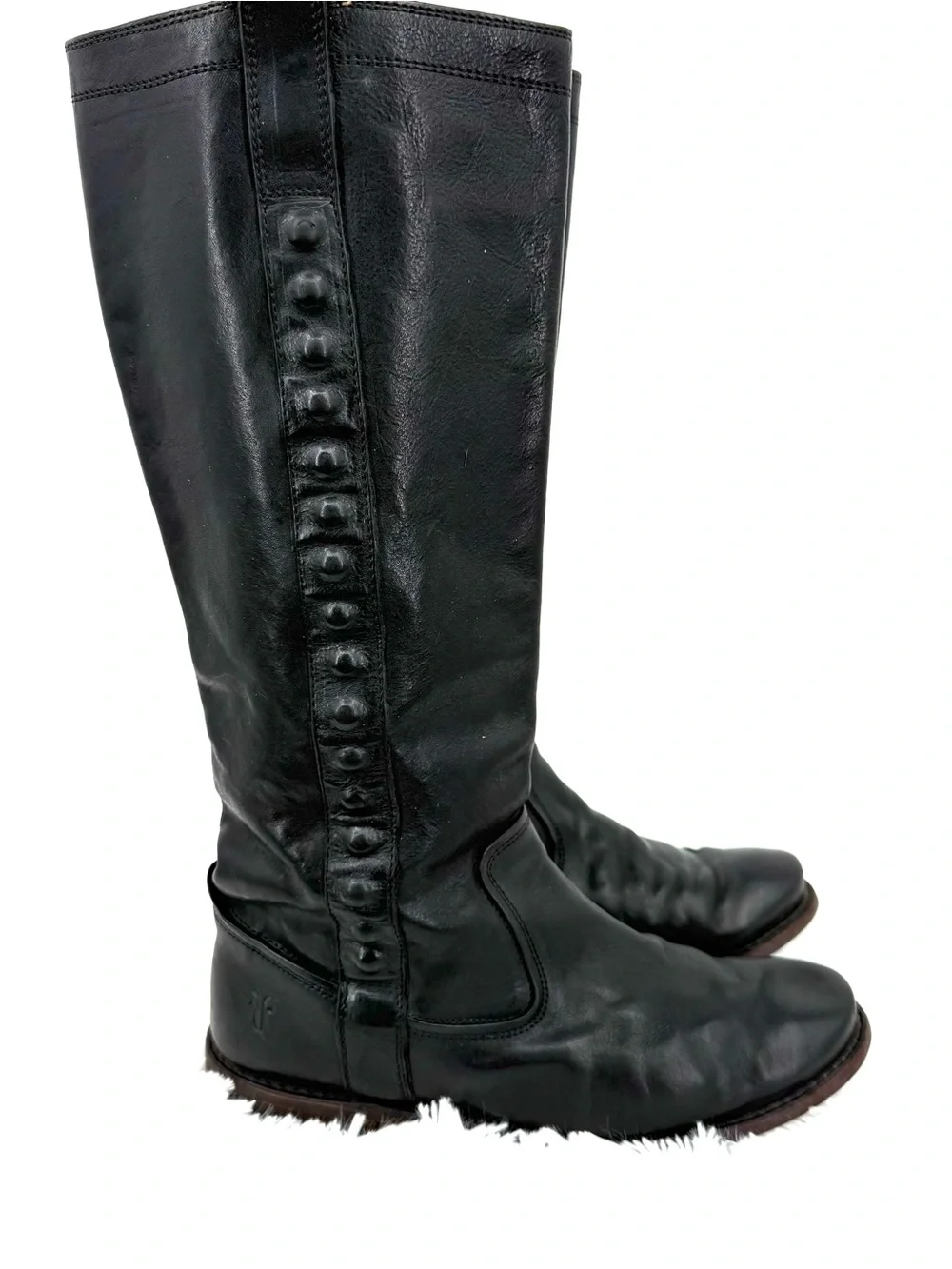 FRYE Black Paige Tall Studded Riding Leather Boots Size 7.5